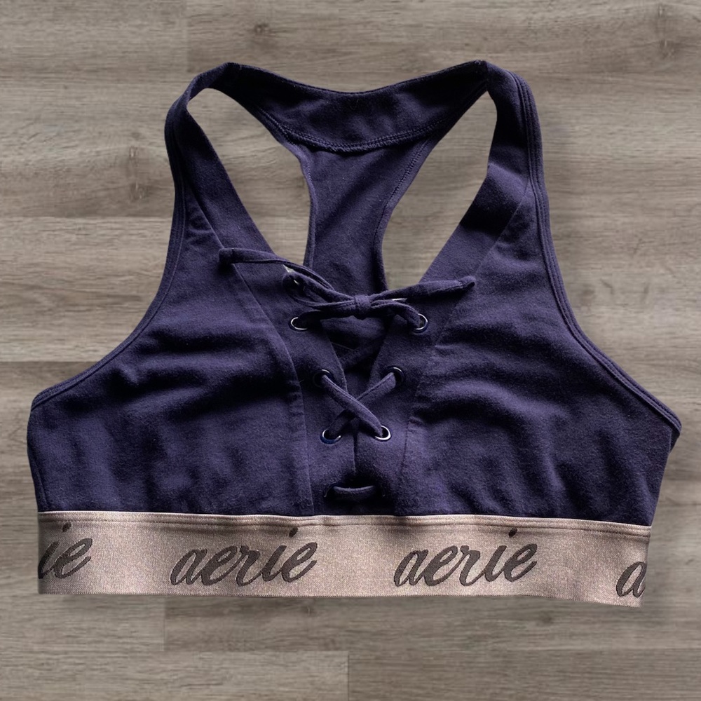 Aerie Navy Blue Lace Up Racer Back Bralette Small